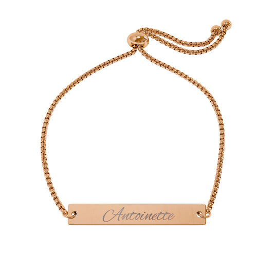 Engravable Flat Bar Bracelet — Adjustable Rose Gold Nameplate Personalized Gift