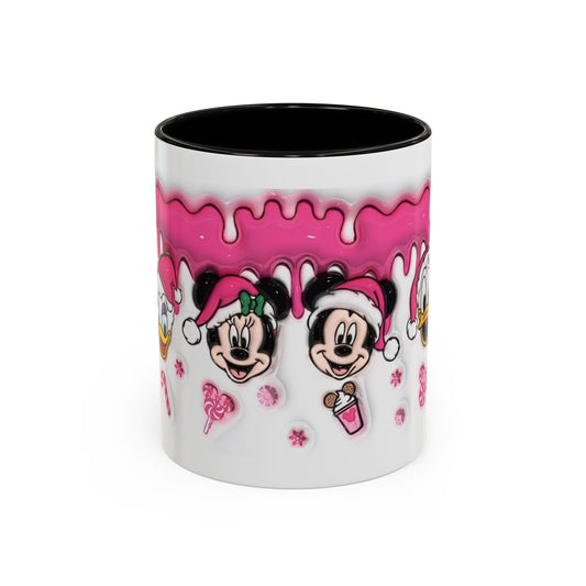 Pink Holiday Cartoon Mug — Cute Mickey & Friends Christmas Coffee Cup (11oz/15oz)