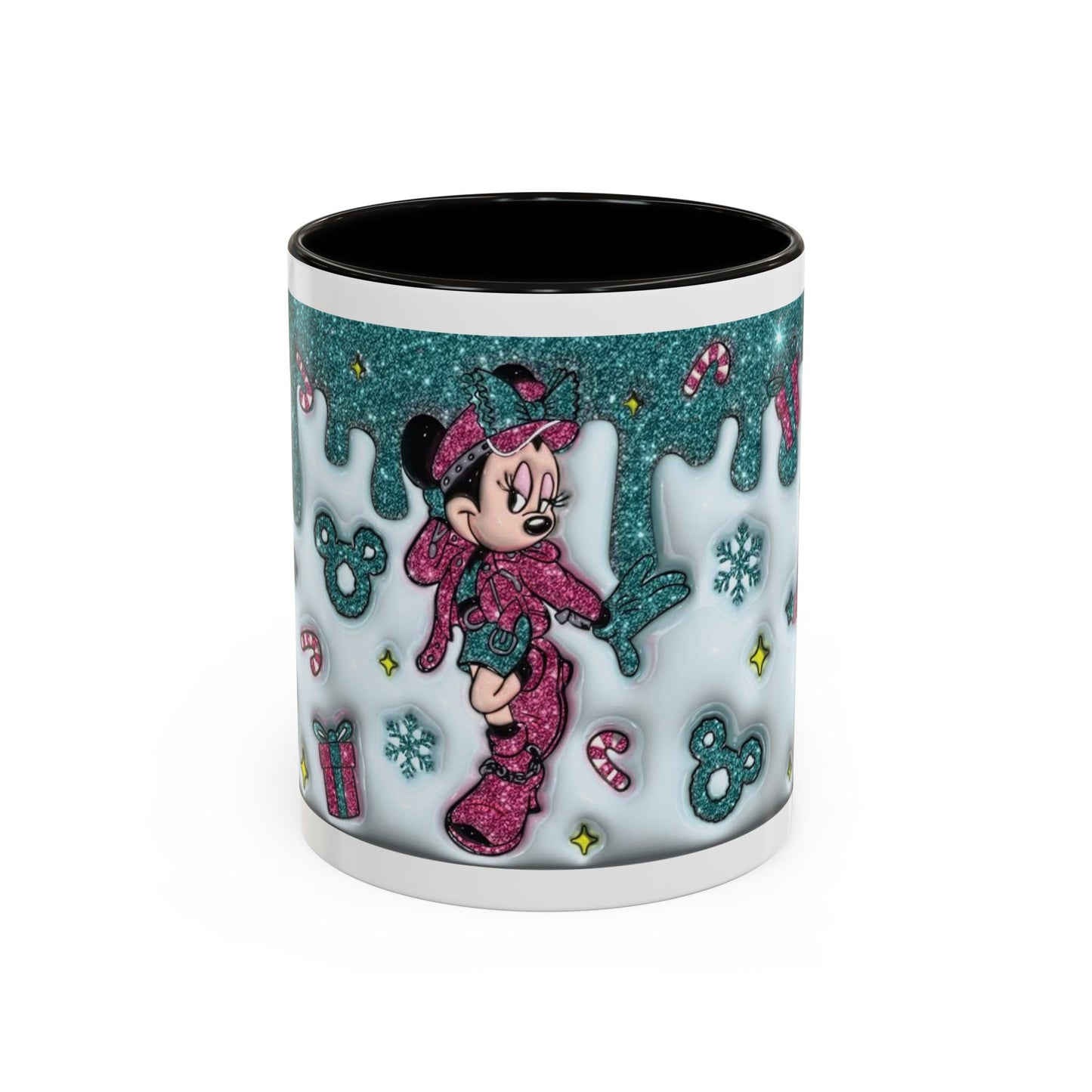 Holiday Glitter Character Mug — Festive Teal & Pink Ceramic Coffee Cup (11oz/15oz)