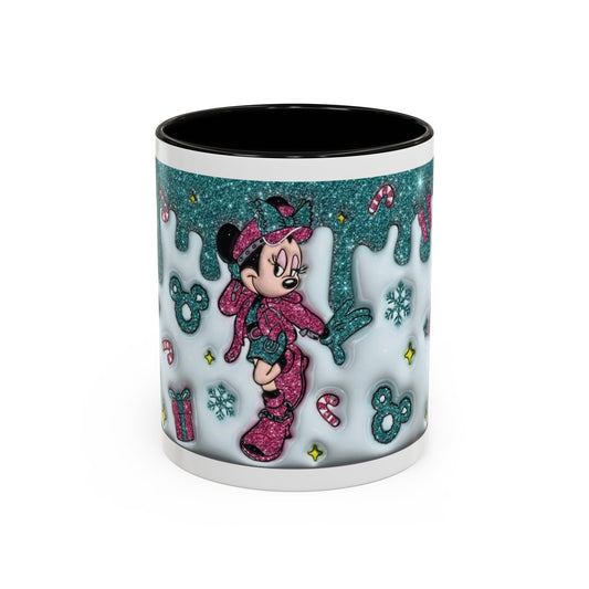 Holiday Glitter Character Mug — Festive Teal & Pink Ceramic Coffee Cup (11oz/15oz)