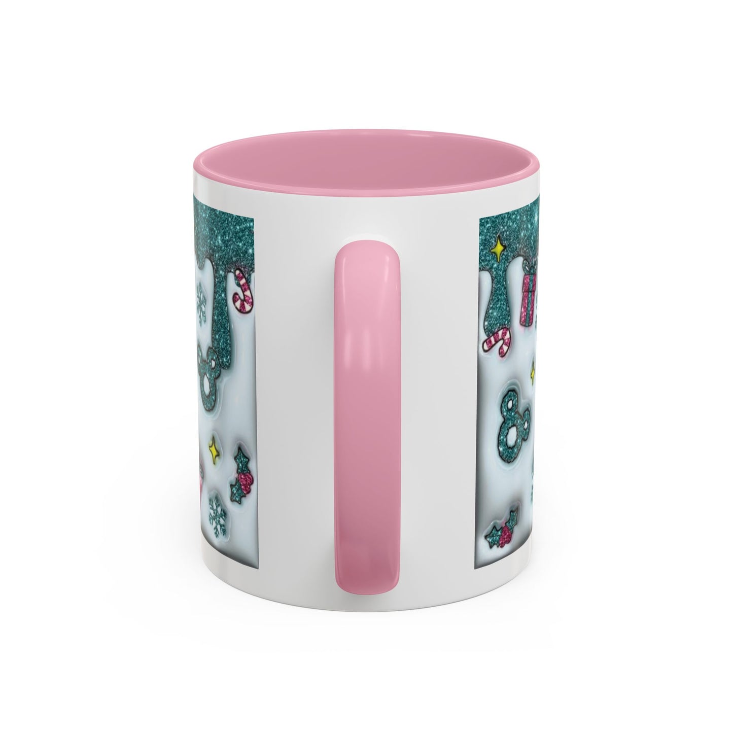 Holiday Glitter Character Mug — Festive Teal & Pink Ceramic Coffee Cup (11oz/15oz)