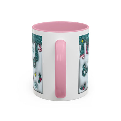 Holiday Glitter Character Mug — Festive Teal & Pink Ceramic Coffee Cup (11oz/15oz)