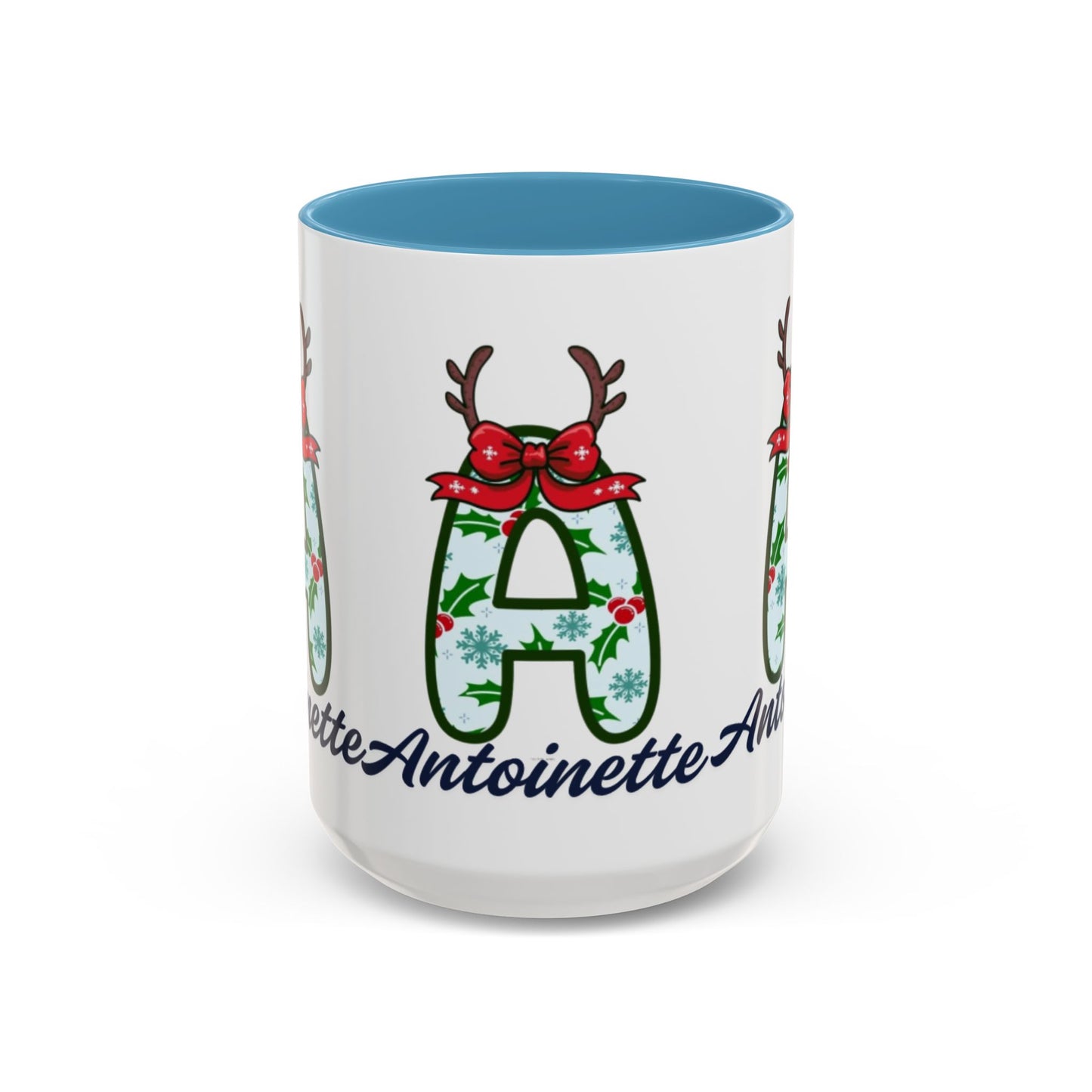 Personalized Christmas Initial A Accent Coffee Mug — Festive Reindeer Monogram (11/15oz)